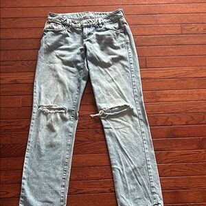 Garage Light Blue Straight-Leg Jeans with Knee Rips